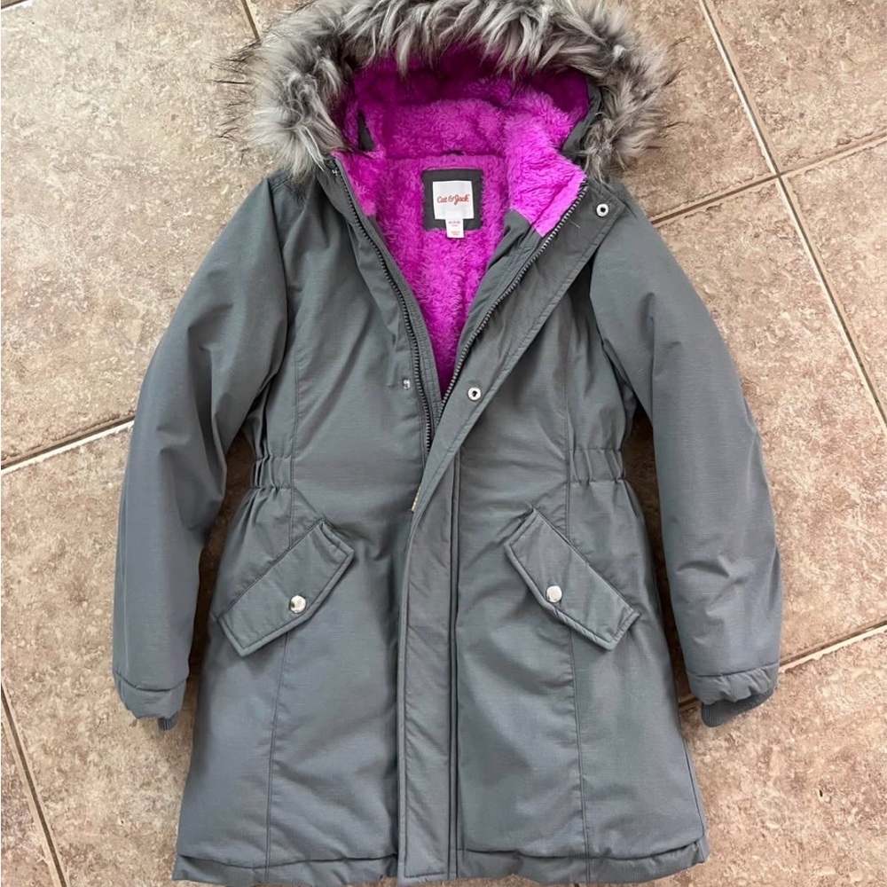 Cat & Jack Gray Coat with Pink Faux Fur Lining